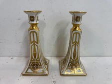 Antique Bernardaud & Co Limoges Pair of Art Deco Gilt Decorated Candlesticks