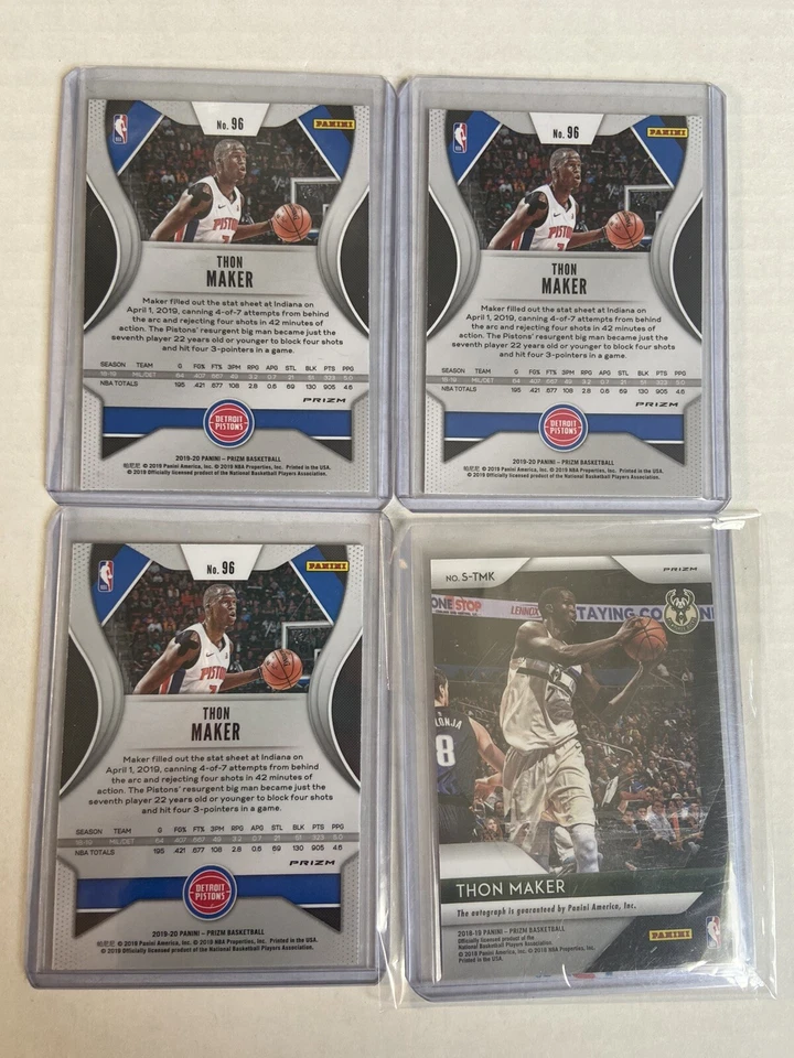 2019-20 Prizm 4x Card Lot Thon Maker Silver Auto, Silver, Red White Blue  Prizm - Image 2 of 2