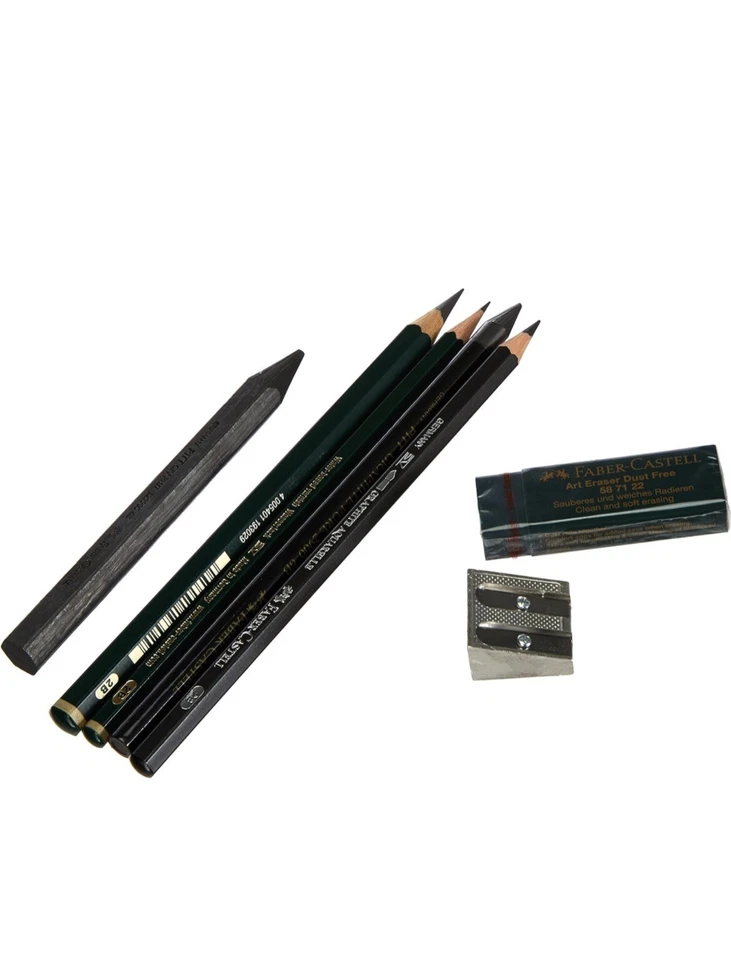 FABER-CASTELL 112997T PITT GRAPHITE SET W/PENCILS CRAYONS & ACCESSORIES 7PC NEW - Image 2 of 2