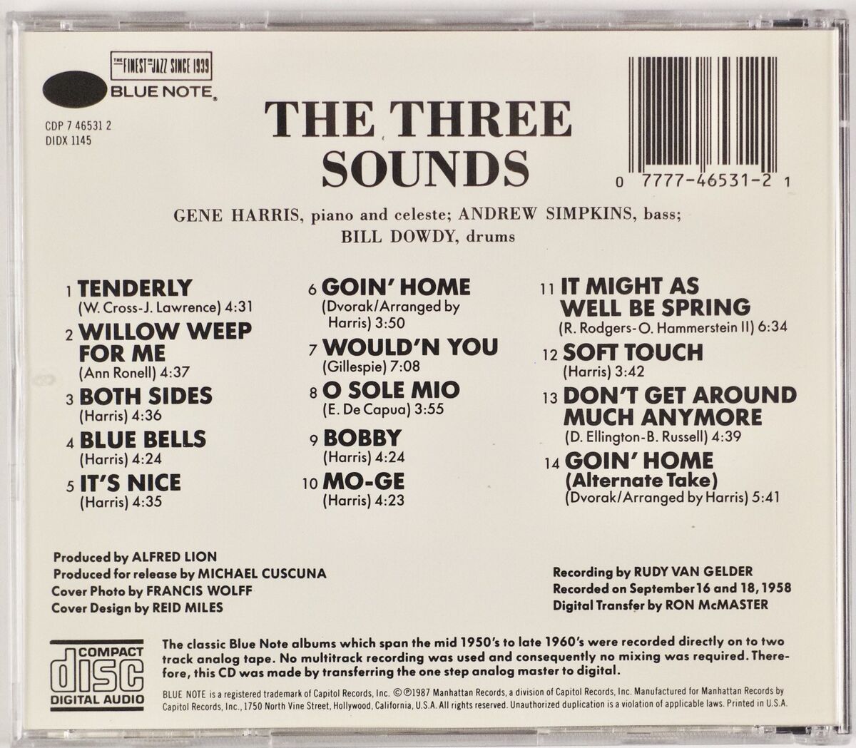 THE 3 SOUNDS: Blue Note BLP 1600 Jazz CD 80s Orig Print NM