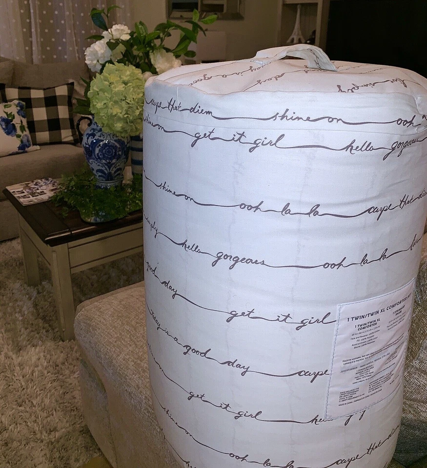 2-Pc Glam Script Twin XL Comforter Set French Script Shabby Chic Paris Girl Dorm - Image 2 of 2