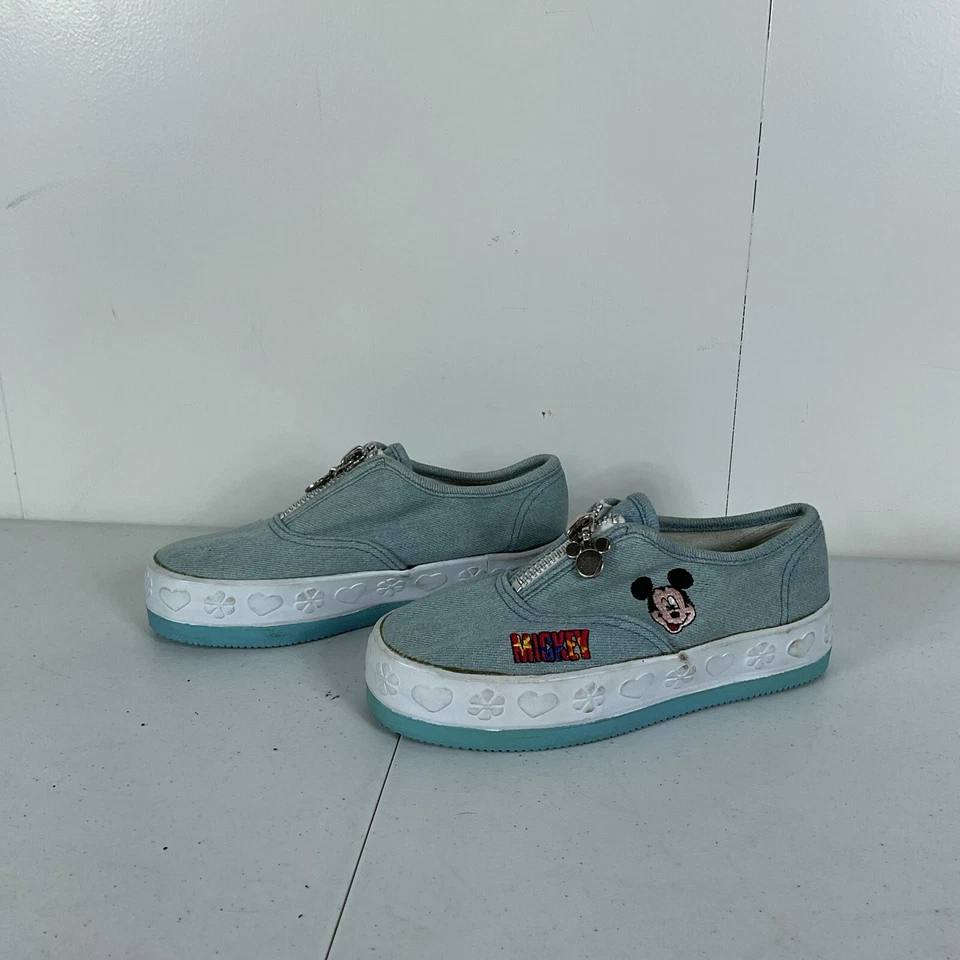 Vintage 90’s Disney Mickey For Kids Denim Mickey Sneakers Slip On Shoes Size 12 - Image 2 of 4