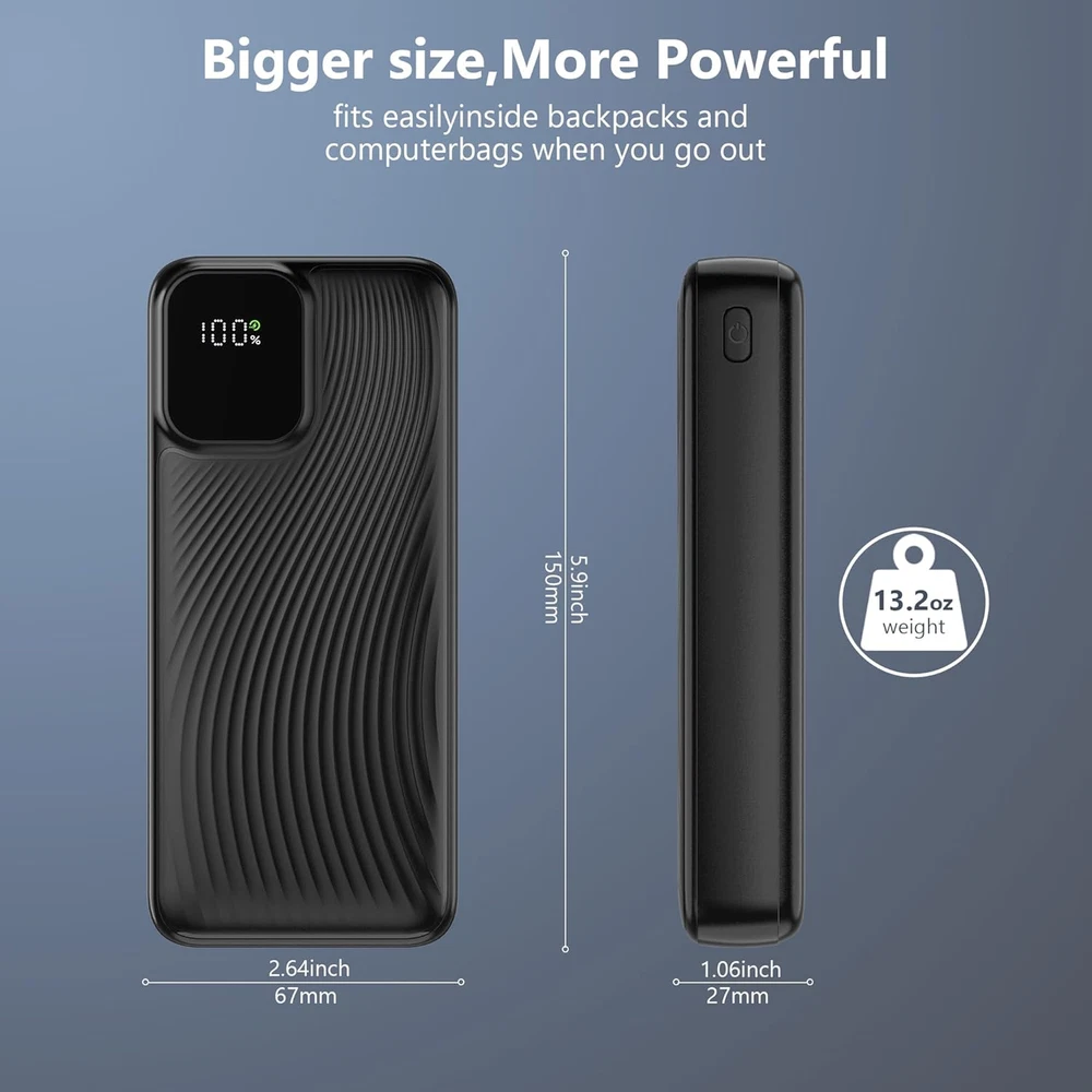 Power Bank 20000mAh 22W Charging Portable External Battery Backup For Cell Phone