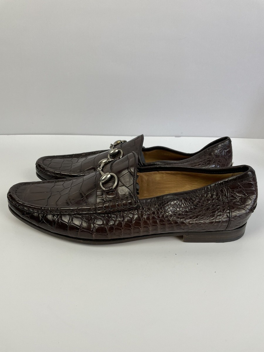 Gucci Alligator Horsebit Loafers Brown Men's Size 9 D Gucci