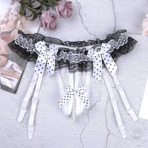 Sexy Damen Sissy Spitze Höschen Thong Durchsichtig Perlen G-String Unterwäsche - Bild 12 von 18