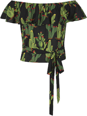 Collectif MARIETTA Vintage CACTUSLAND Kaktus RUFFLE BLUSE Tie Top  Rockabilly | eBay.de