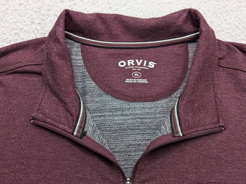 Orvis Sweater Mens XL Burgundy LS Quarter Zip Pullover Mid-weight Logos - Picture 4 of 9