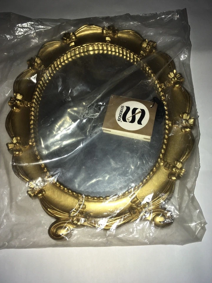 Espejo Syroco 1943 vintage ovalado sobremesa/pared marco dorado acento lazos cinta Foto 4 de 4