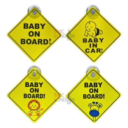Baby on Board Car Sign for Kids And Baby Safety Warning with Suction Cups Yellow - Picture 1 of 9