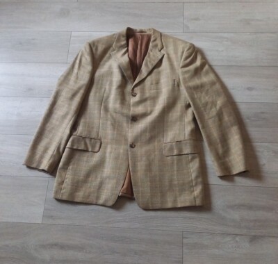 Strellson Light Brown Check Jacket Wool Linen Classic Smart Vintage  44/46