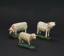 Animali Da Presepe Grulicher, 3 Pecore, Legno Intagliato, ~ 1900 (# 13759)