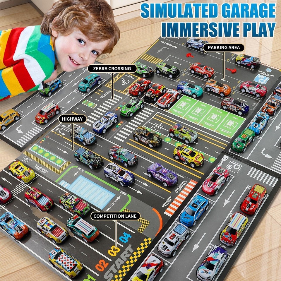 48-Piece Pull-Back Car Toy Set with Storage Box – Race Car Collection ...