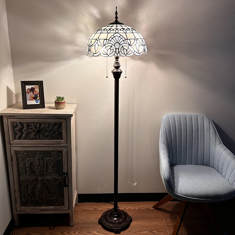 Tiffany Style Floor Lamp White Stained Glass Baroque Style Lavender 64"H16"W16"D - Image 2 of 4