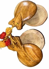 Vintage Wooden Castanets Set Percussion Instruments Midcentury Modern 