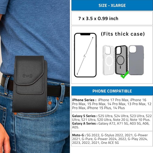 Funda vertical de cuero para teléfono para hombre, funda de cinturón para iPhone 17 16 15 Plus, 14/ - Imagen 5 de 6