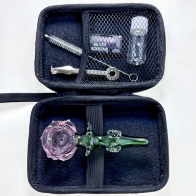 4.3'' Pink Roses Glass Pipe Girly Smoking Tobacco Hand Pipe Bowl Blown W/Box