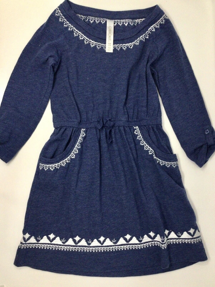 Cherokee Blue & White Winter Holiday Outfit Dress & Faux Fur Vest Size S 6/6X - Image 2 of 4