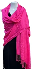 Bijoux Terner Hot Pink Pashmina Shawl Wrap Scarf Fringe Edge 76x33 Fushia NWT