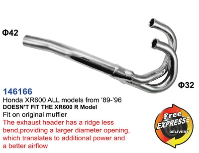 Exhaust Header for Honda XR600 ALL models from ‘89-’96 Fit On Original Muffler - Image 1 of 4