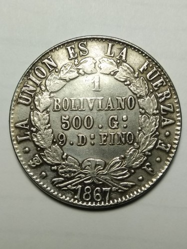 Coin 1 boliviano 1867 Bolivia - 第 3/4 張圖片