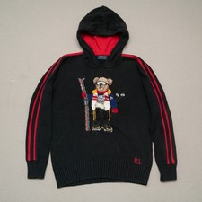 Polo Bear Ralph Lauren Ski RL Knit Hoodie Striped Sleeves Rare Size Youth XL