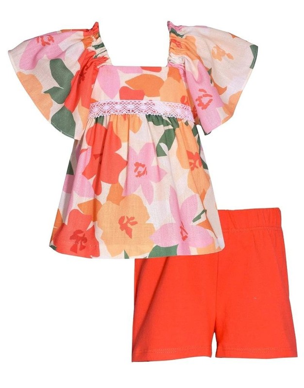 NEW Bonnie Jean Girls Size 8 "ORANGE FLOWER POP" Peasant Top Shorts Set NWT