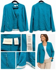 Chicos Women SZ 1/Small Turquoise Blue Open Drape Front Zip Pocket Blazer Jacket