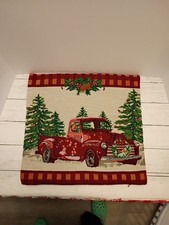 17"x 17" Christmas Pillow Cover Red Truck Dog Christmas Trees Holidays