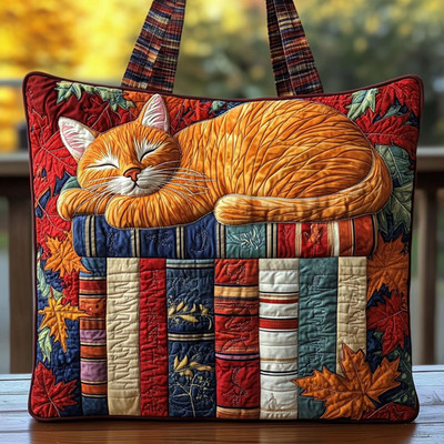 Personalized Cat Reading Books Librarian Bookworm Lovers Quilted Tote Bag Gift