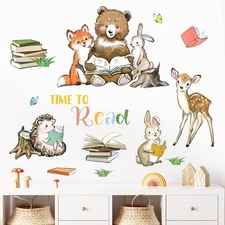 Mfault Time to Read Animals Wall Decals Stickers, Educational Reading Bear Fo...