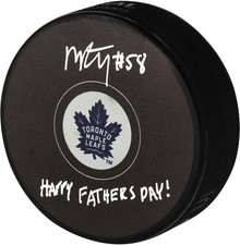Michael Bunting Maple Leafs Signed Hockey Puck with 