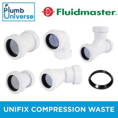 Fluidmaster UNIFIX Universal Klemm-Ablaufverschraubungen Lösungsmittel/Druck 32 mm, 40 mm.