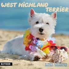 2025-2026 Wall Calendar, West highland terrier, 12" x 24" Open,  for Dogs Lovers