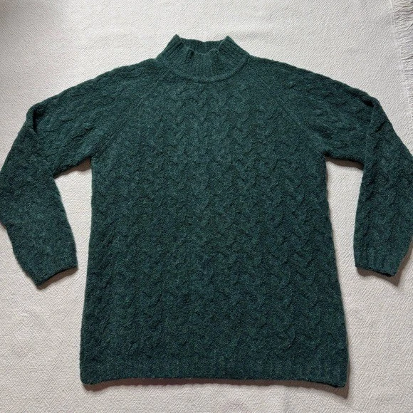 Vintage 90 Burberry’s Women Wool Blend Cable Knit Dark Green Mock Neck Sweater S - Image 2 of 4