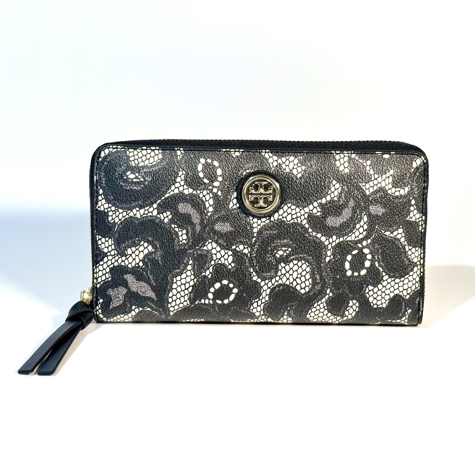Tory Burch Kerrington Zip Continental Wallet Ferrara Lace Combo Black NWT