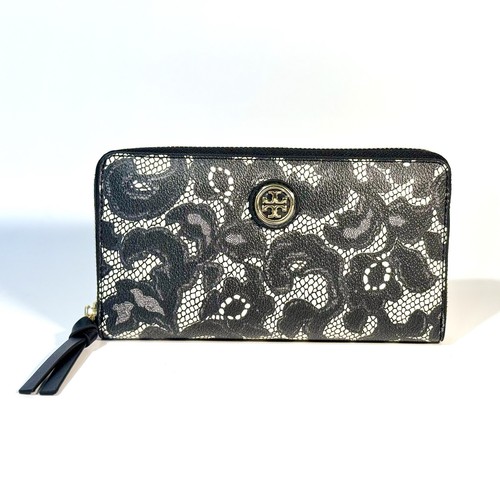 Tory Burch Kerrington Zip Continental Wallet Ferrara Lace Combo Black NWT