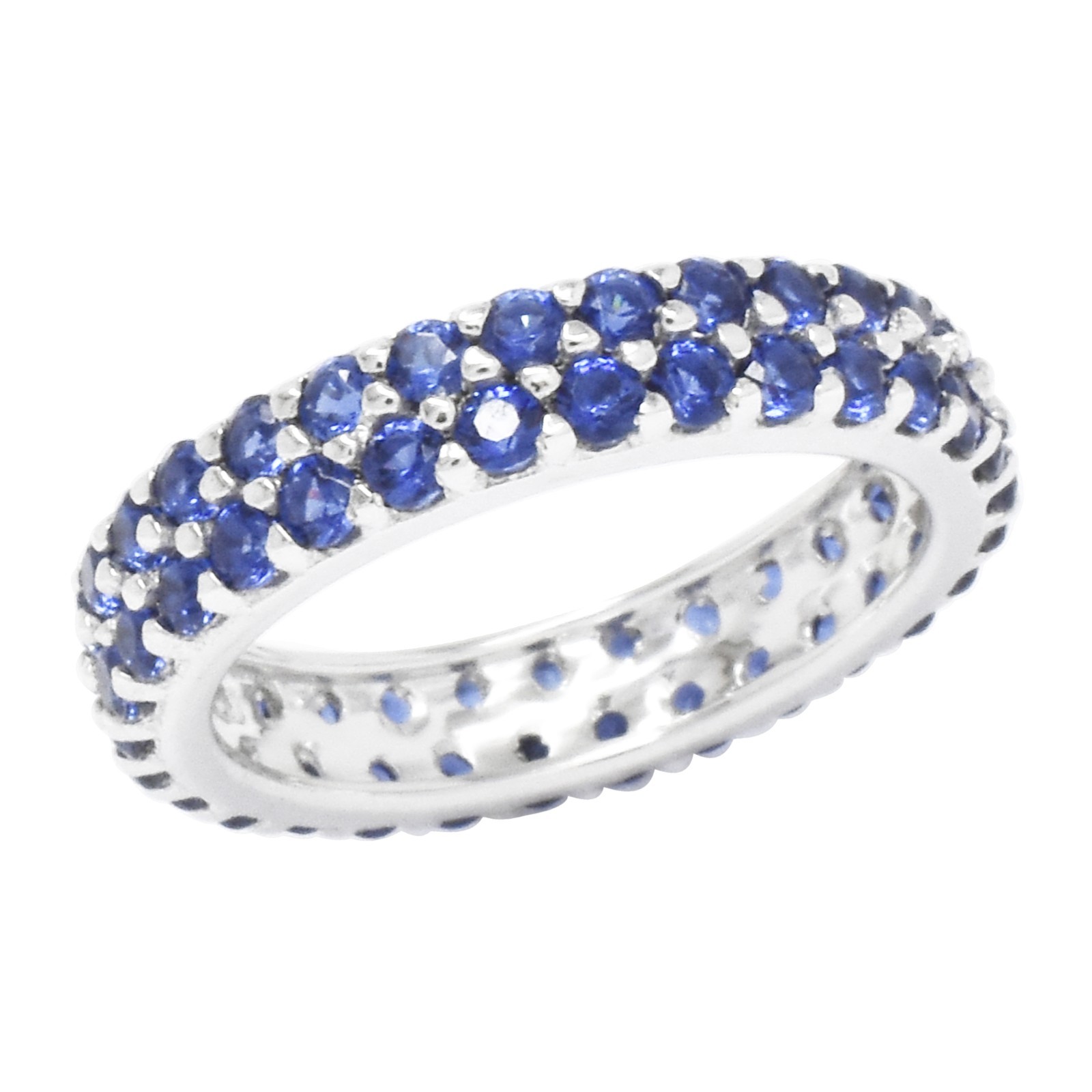 5.90ct Round Cut Lab Created Blue Sapphire 2 Rows Band Ring 18K WhiteGold Plated