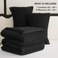 3 Pieces Plush Fuzzy Full Size Bed Set includes 1 Shaggy Comforter 2 Pillowcases