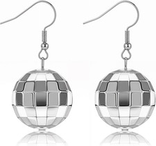 Discokugel Ohrringe, Glitzer Accessoires Damen, Lustige Ohrringe, Retro Disco Ko