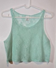 PINK Victoria's Secret 100% Polyamide Mint Green Lace Cropped Tank Top - S