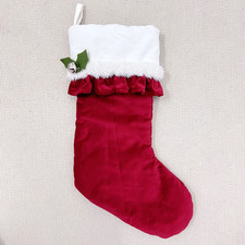 Pottery Barn Kids Ruffle Luxe Red Velvet Quilted Christmas Stocking,No Monogram