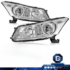 For 08-12 Honda Accord Sedan Chrome Halogen Headlights Assembly Pair 08-12