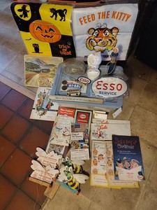 Esso Gas Station Memorabilia Lot With Piggy Banks,Maps,Patches,Keychain Etc