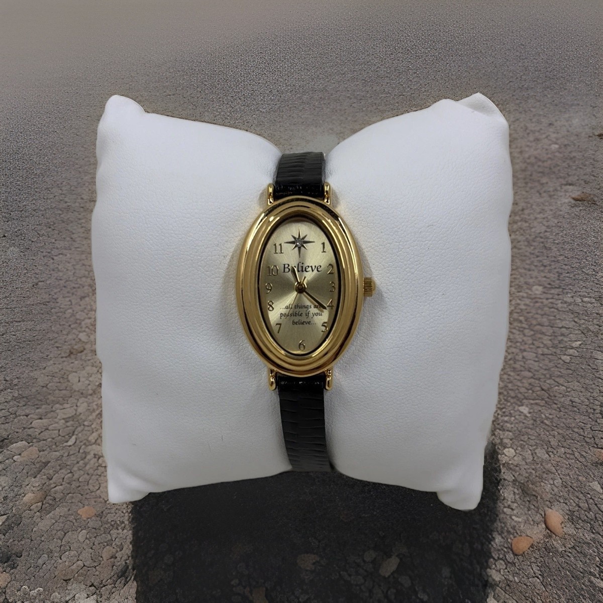 Vintage Avon Genuine Diamond Accent Leather Black Adjust 