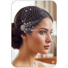White Wedding Birdcage Veils with Comb Bridal Veil Pearl Bandeau Veil for Bri...
