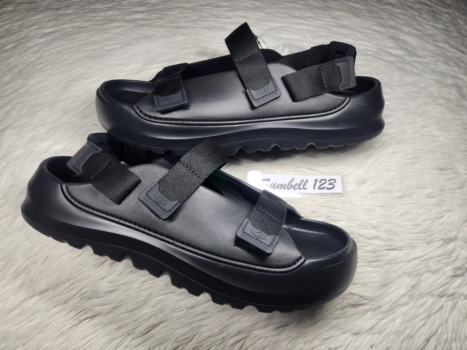 Sandali acqua UGG neri Stratus plateau cinturino BLK uomo taglia 14 1153078