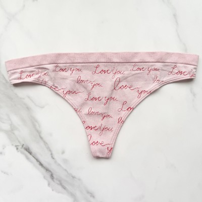 Victoria's Secret Seamless Print Thong Panty I Love You Script Size M/L