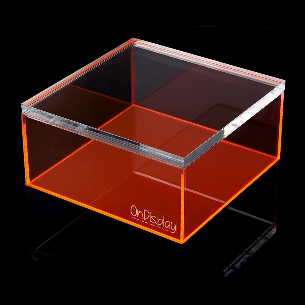 NEW! OnDisplay ELECTRIC NEON LUXE CLEAR ACRYLIC STORAGE TREASURE BOX - LARGE