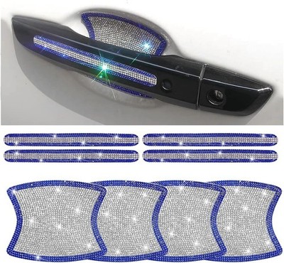 8PCS Bling Car Door Handle Protector, Crystal Rhinestone Ant Color: Blue/White