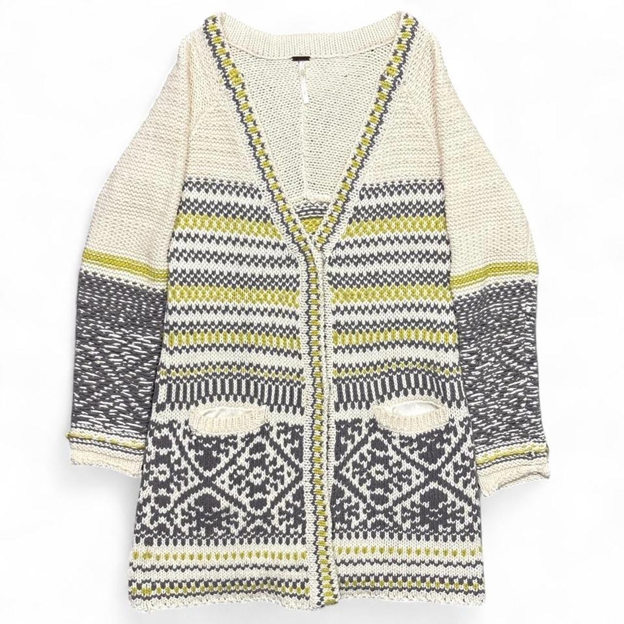 Free People Cardigan Sweater Womens Small Fair Isle Nordic Aztec Wool Blend Boho